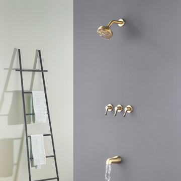 3-Handle Tub & Shower Trim with Tub Spout Wall Mounted 6-Spray 5-Inch Round Bathtub and Shower Faucet For Bathroom